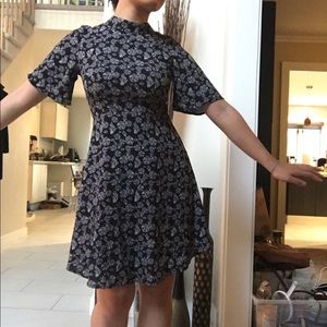 Floral Print Mock Neck Flowy Dress